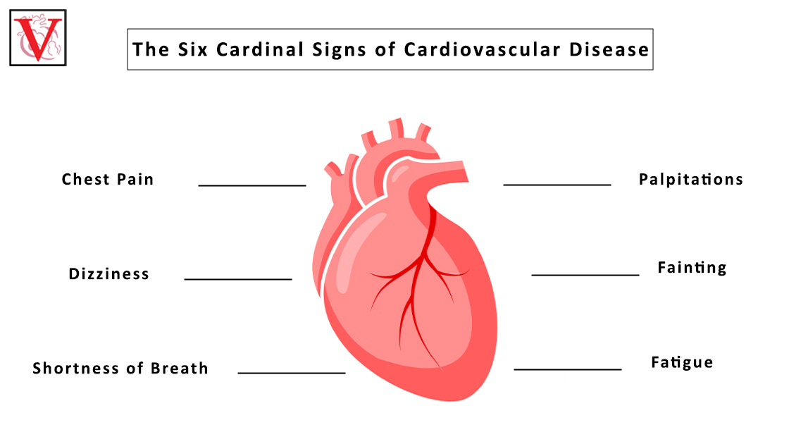 What are the Six Cardinal Signs of Cardiovascular Disease?